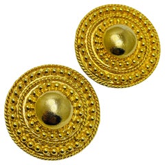 Vintage gold tone etruscan designer clip on earrings