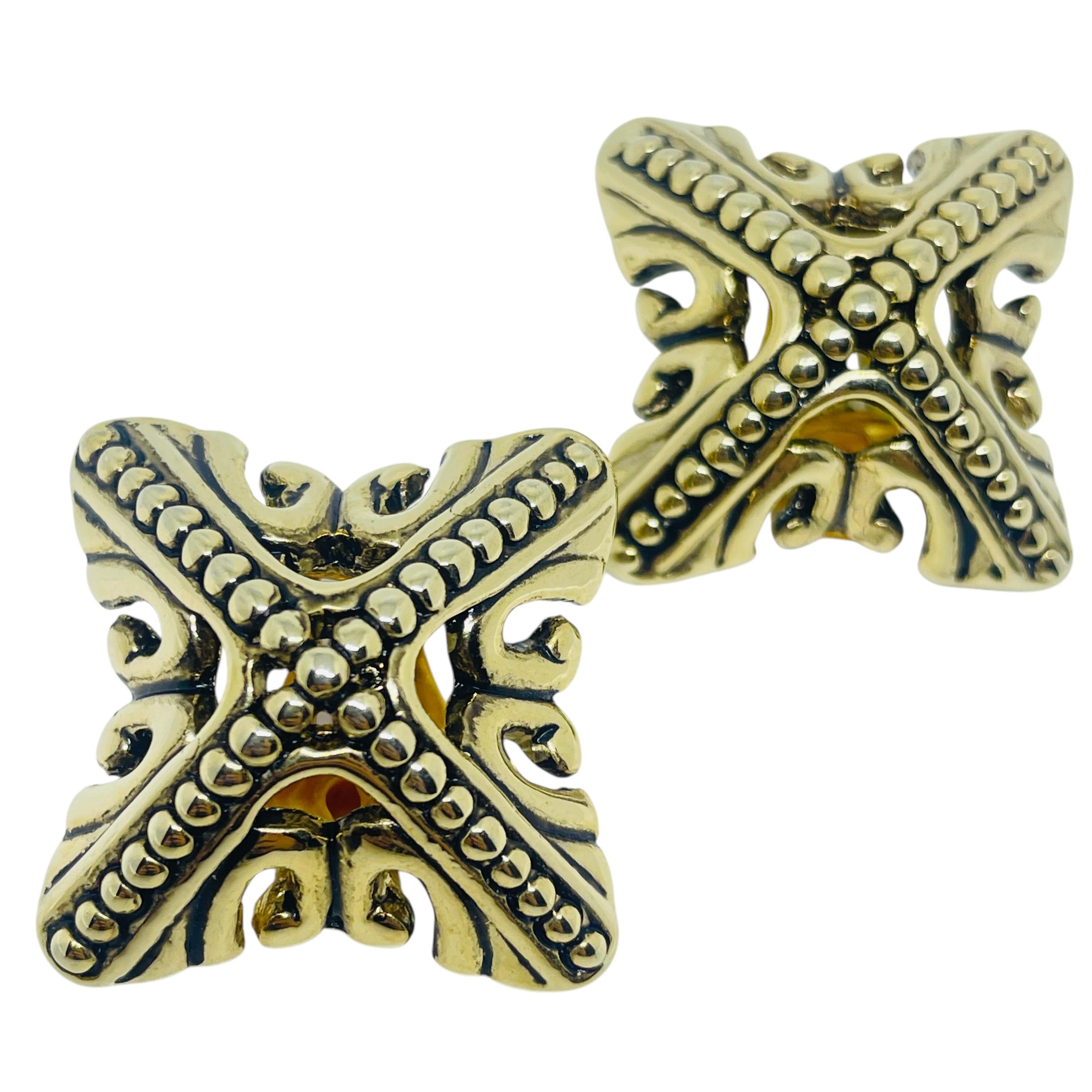 Orecchini a clip vintage in tonalità oro in stile etrusco di design anni
80