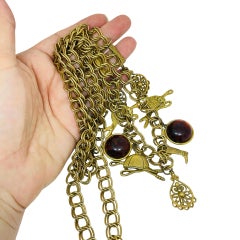 Vintage gold tone faux amber horse riding hat boots designer chain necklace belt