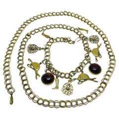 Vintage gold tone faux amber horse riding hat boots designer chain necklace belt