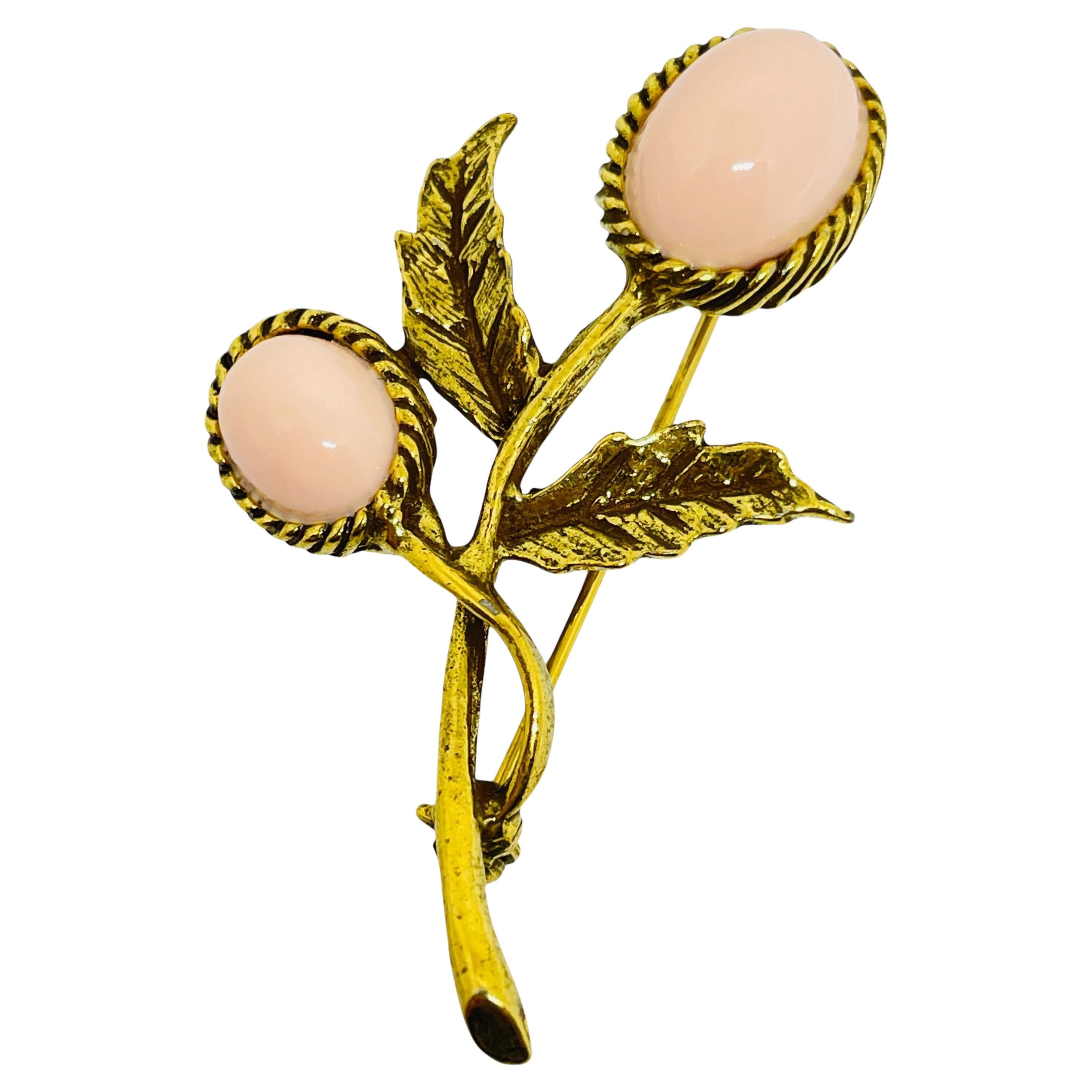 Vintage Gold Ton faux Engel Haut rosa Koralle Kabinen Blume Pin Brosche
