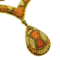 Vintage gold tone faux coral pearl designer necklace