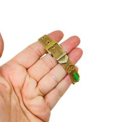 Vintage gold tone faux gemstones belt buckle designer bracelet