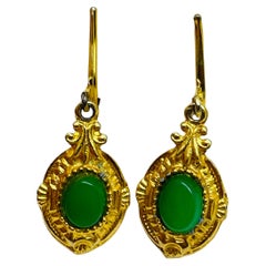 Vintage gold tone faux green jade drop designer earrings