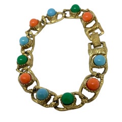 Pulsera de diseño vintage en tono dorado de imitación jade coral turquesa