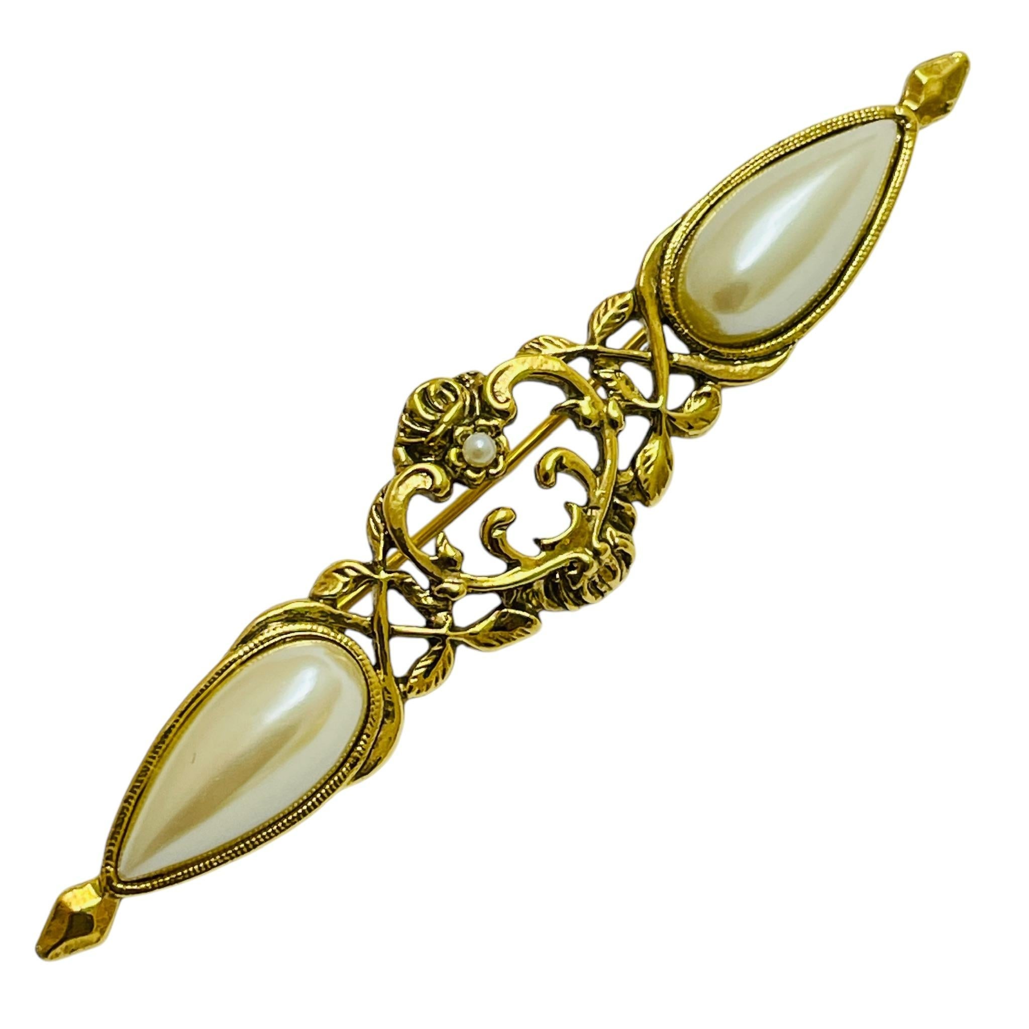 Vintage Gold Ton faux Perle Designer Brosche