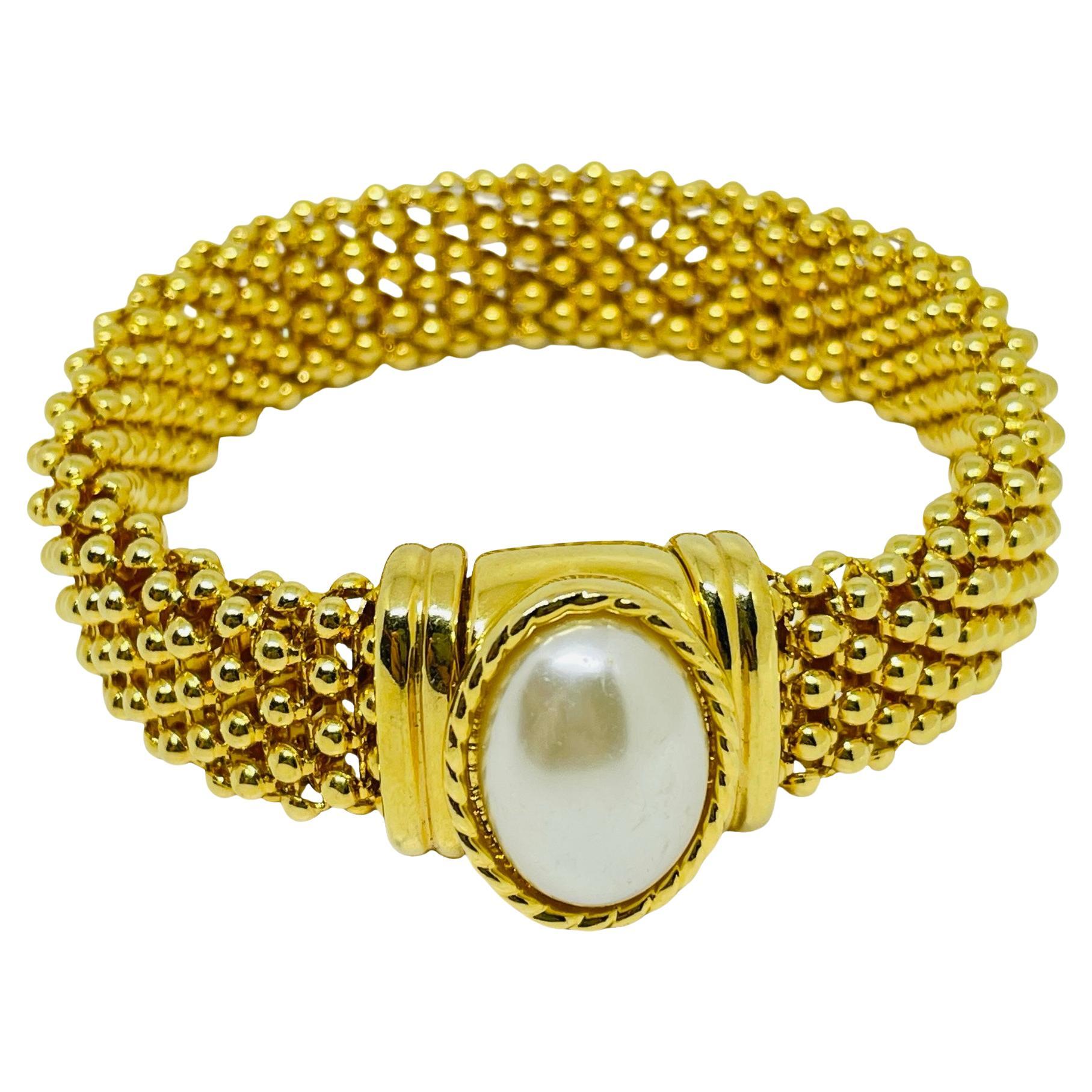Bracciale a catena vintage con perle finte in tonalità oro in vendita
