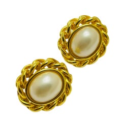 Vintage gold tone faux pearl designer earrings