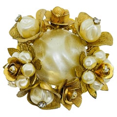 Vintage gold tone faux pearl flower possible HASKELL designer brooch