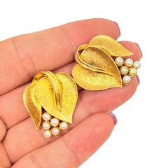 Vintage Gold Ton faux Perle Blatt Designer Clip auf Ohrringe