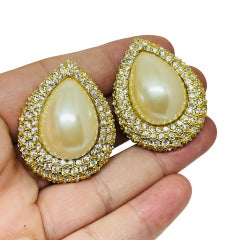 Vintage Gold Ton faux Perle pflastern Strass Designer Clip auf Ohrringe