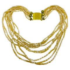 Vintage gold tone faux pearls multi strand beaded 1970's necklace