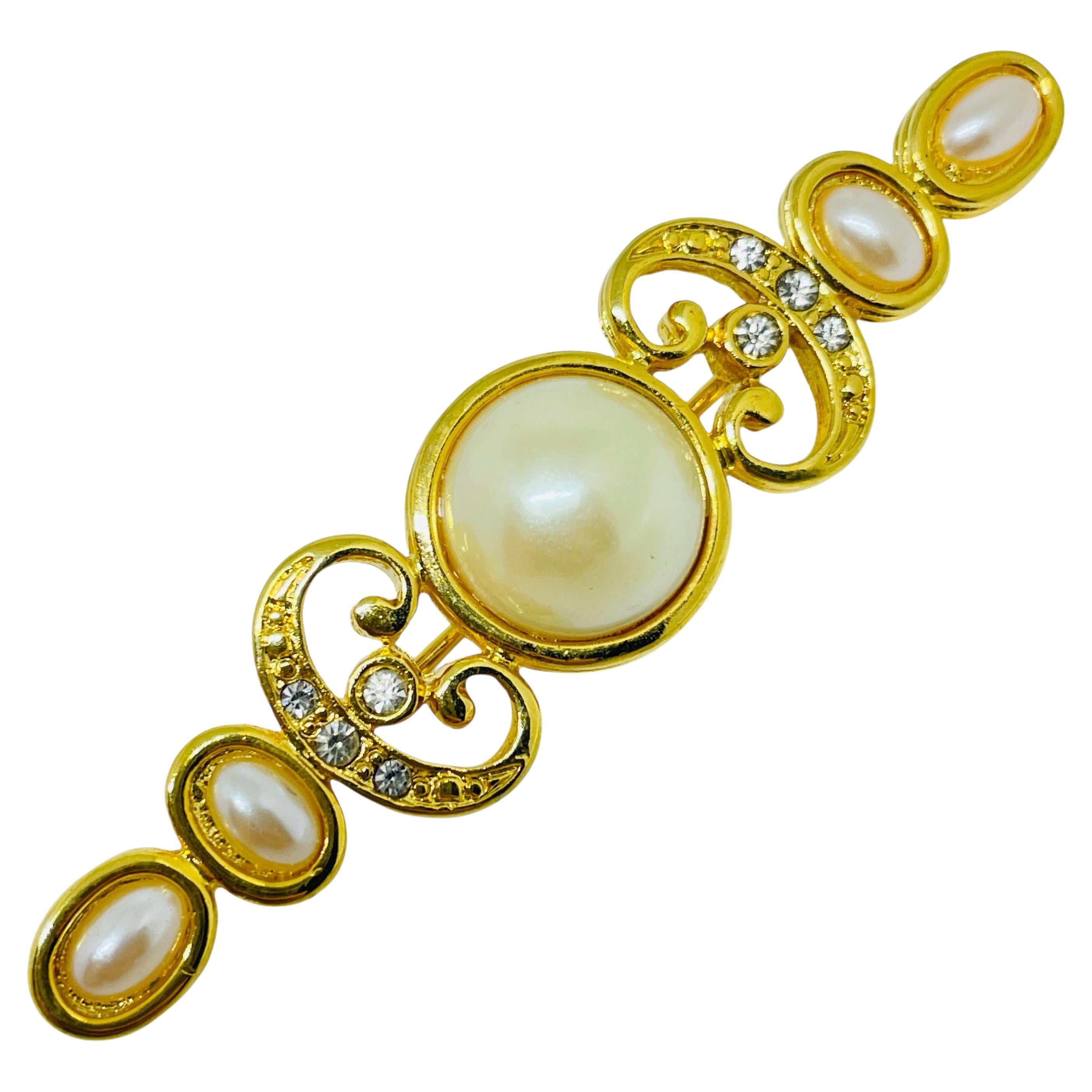 Vintage Gold Ton faux Perlen Strass Designer Brosche