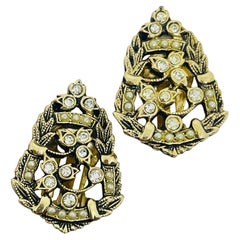Orecchini a clip vintage in tonalità oro con perle finte e strass di design