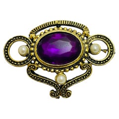 Vintage gold tone faux stones designer brooch