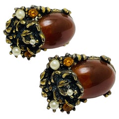 Vintage gold tone faux stones screw back earrings