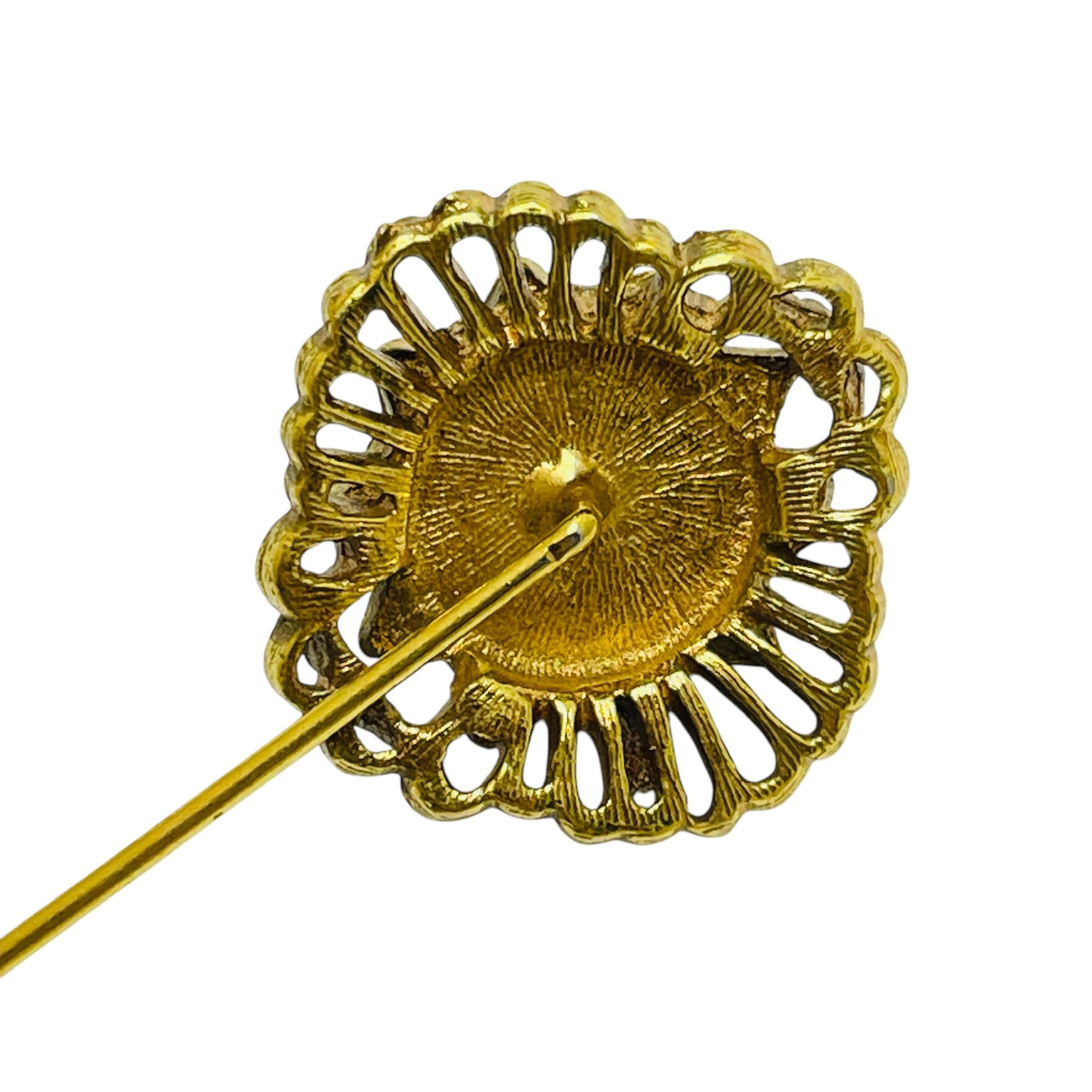 Vintage gold tone faux turquoise stick pin In Good Condition For Sale In Palos Hills, IL