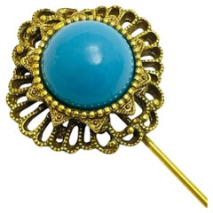 Vintage gold tone faux turquoise stick pin