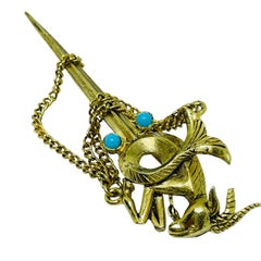 Vintage gold tone faux turquoise unique brooch