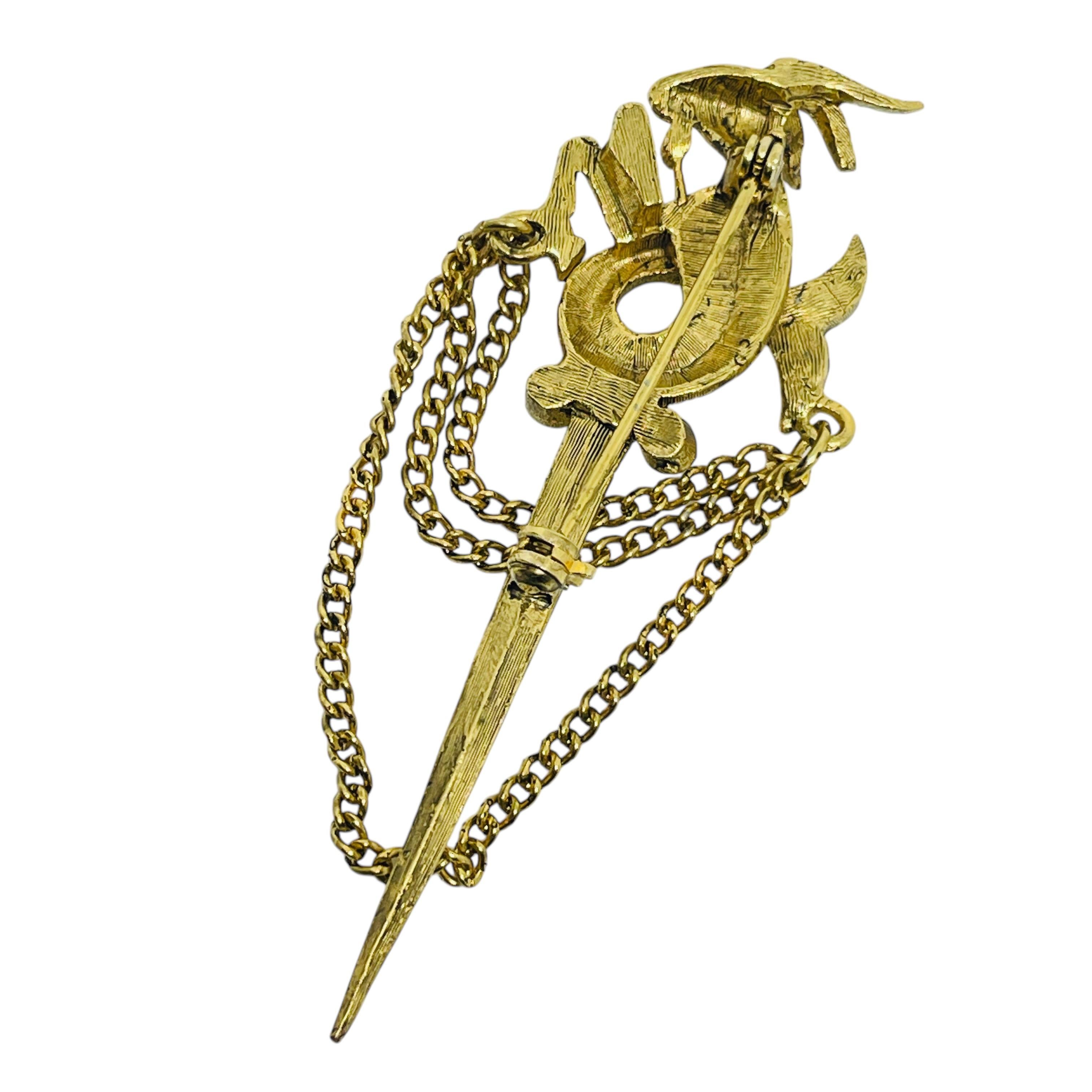 Vintage gold tone faux turquoise unique brooch In Good Condition For Sale In Palos Hills, IL