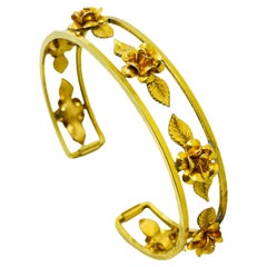 Bracelet manchette vintage à fleurs en or