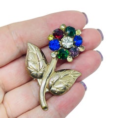 Vintage Goldton Blume Strass Designer Brosche