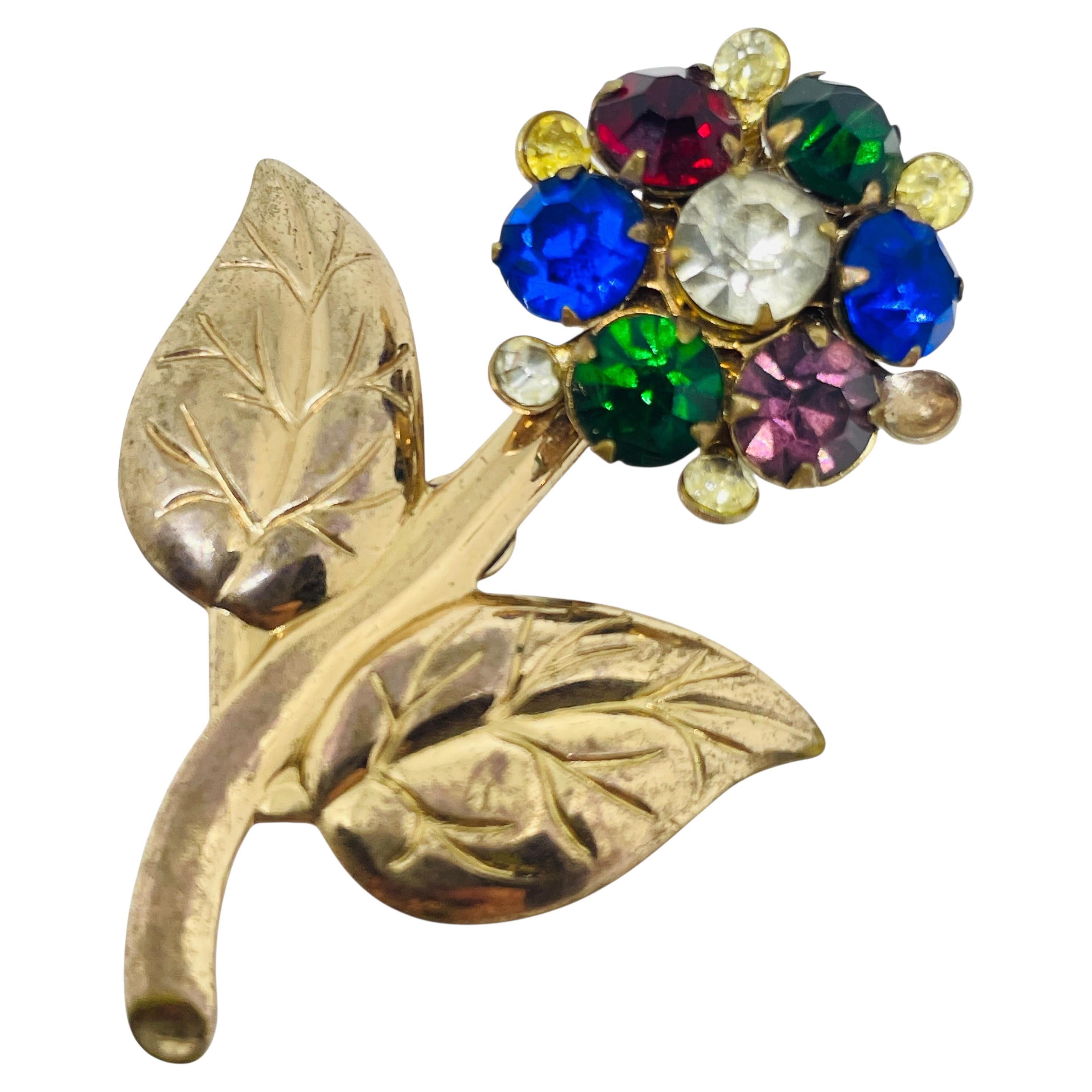 Vintage Goldton Blume Strass Designer Brosche