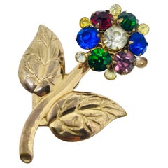 Vintage Goldton Blume Strass Designer Brosche