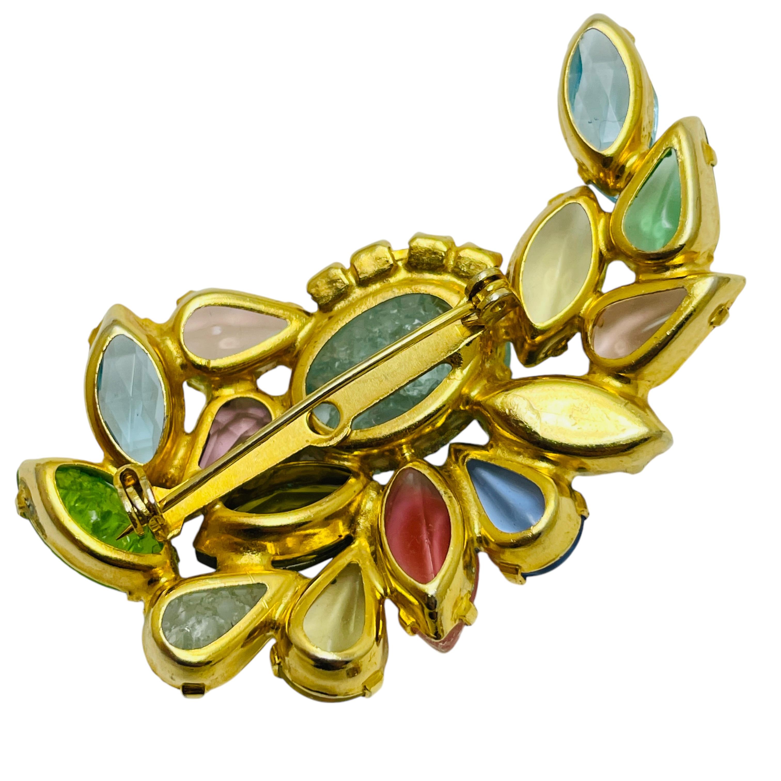 Women's Vintage gold tone fruit salad glass designer earrings brooch set For Sale