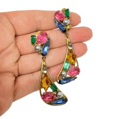 Orecchini a clip di design vintage in oro con macedonia di frutta e vetro penzolante