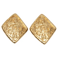 Vintage Gold-Tone Givenchy Logo Clip-On Earrings