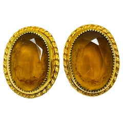 Boucles d'oreilles à clip vintage en verre ambre doré