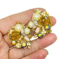 Vintage Gold Ton Glasperlen Perlen Custer Designer Clip auf Ohrringe