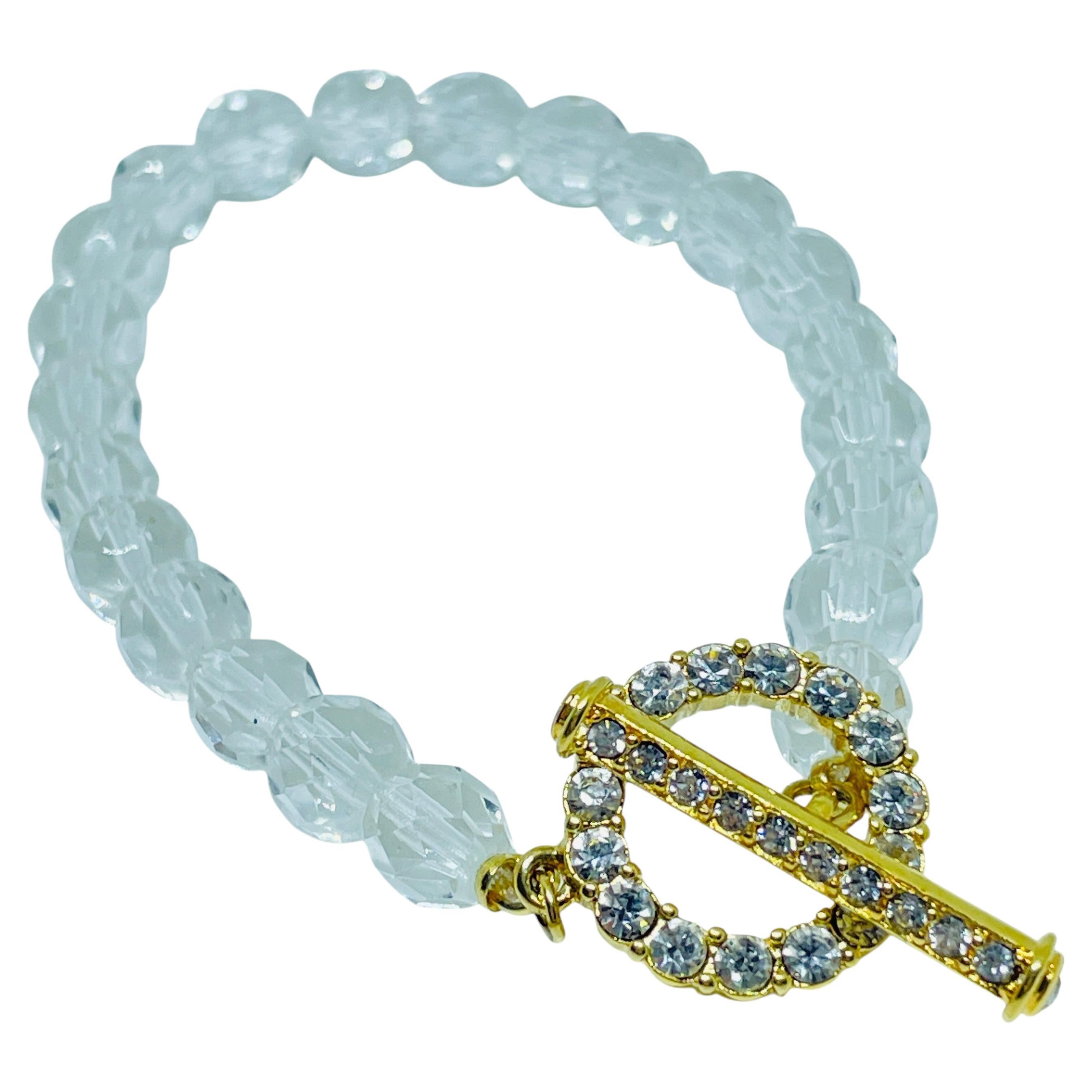 Vintage gold tone glass beads rhinestones toggle clasp designer bracelet For Sale