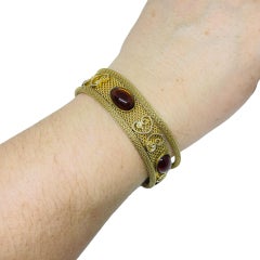 Vintage gold tone glass cabochons designer bracelet