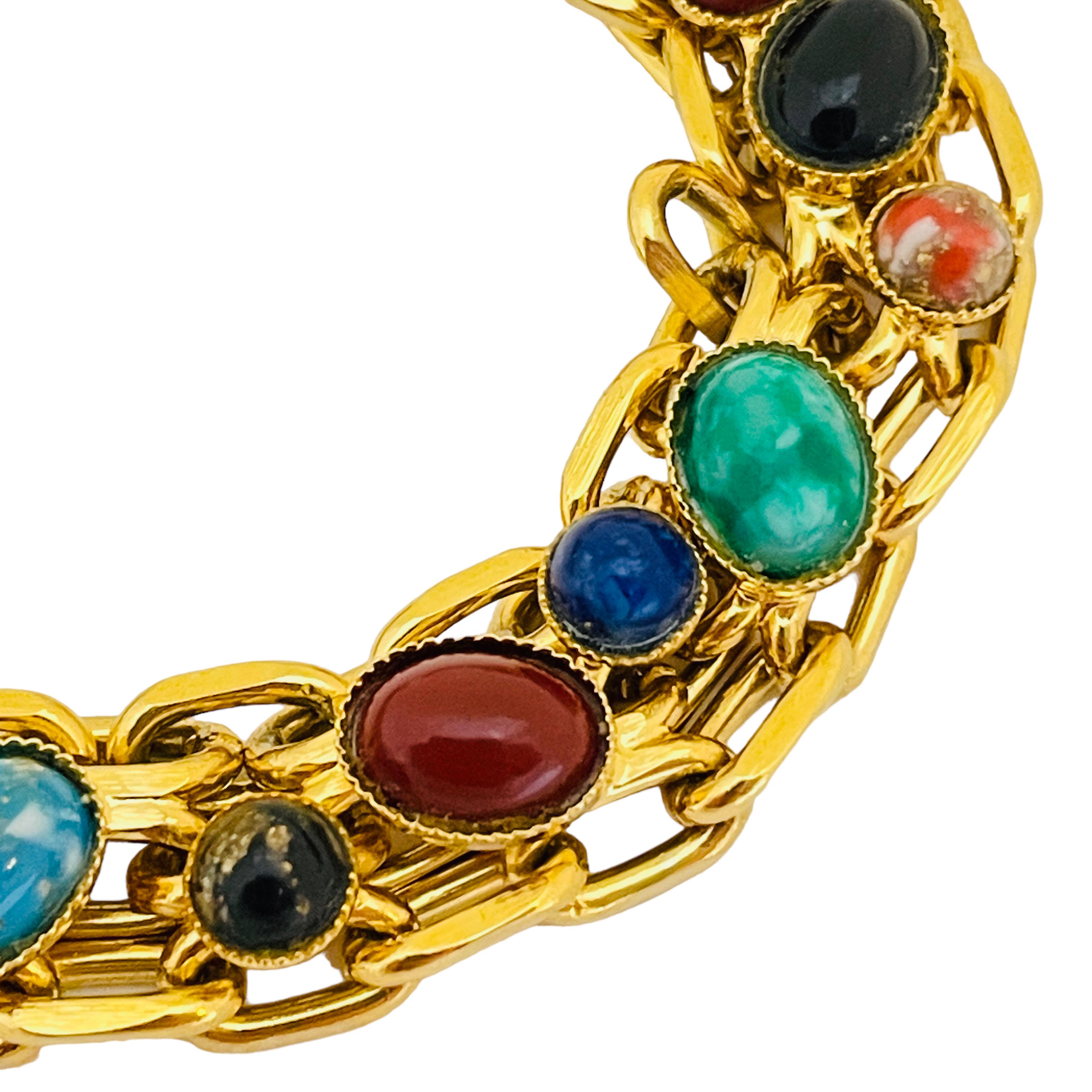 da uomo o donna Bracciale a catena di design con cabochon in vetro dorato vintage in vendita