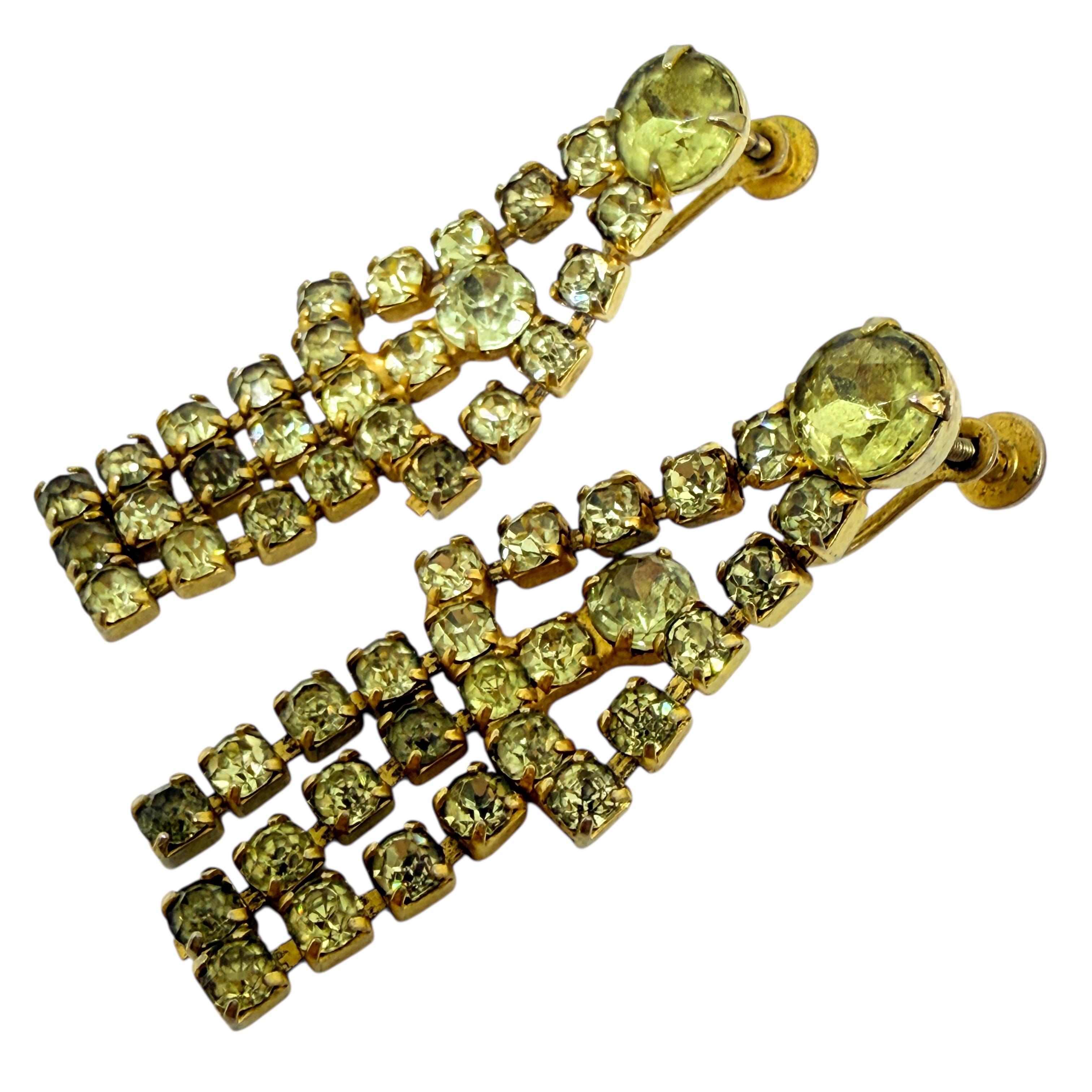 Women's or Men's Vintage gold tone glass citrine stones dangle designer screw back earrings For Sale