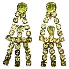 Orecchini vintage in vetro dorato con pietre di citrino che penzolano, firmati da designer, con chiusura a vite