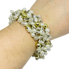 Vintage gold tone glass crystal beaded cha cha cha stretch designer bracelet