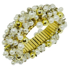 Vintage gold tone glass crystal beaded cha cha cha stretch designer bracelet
