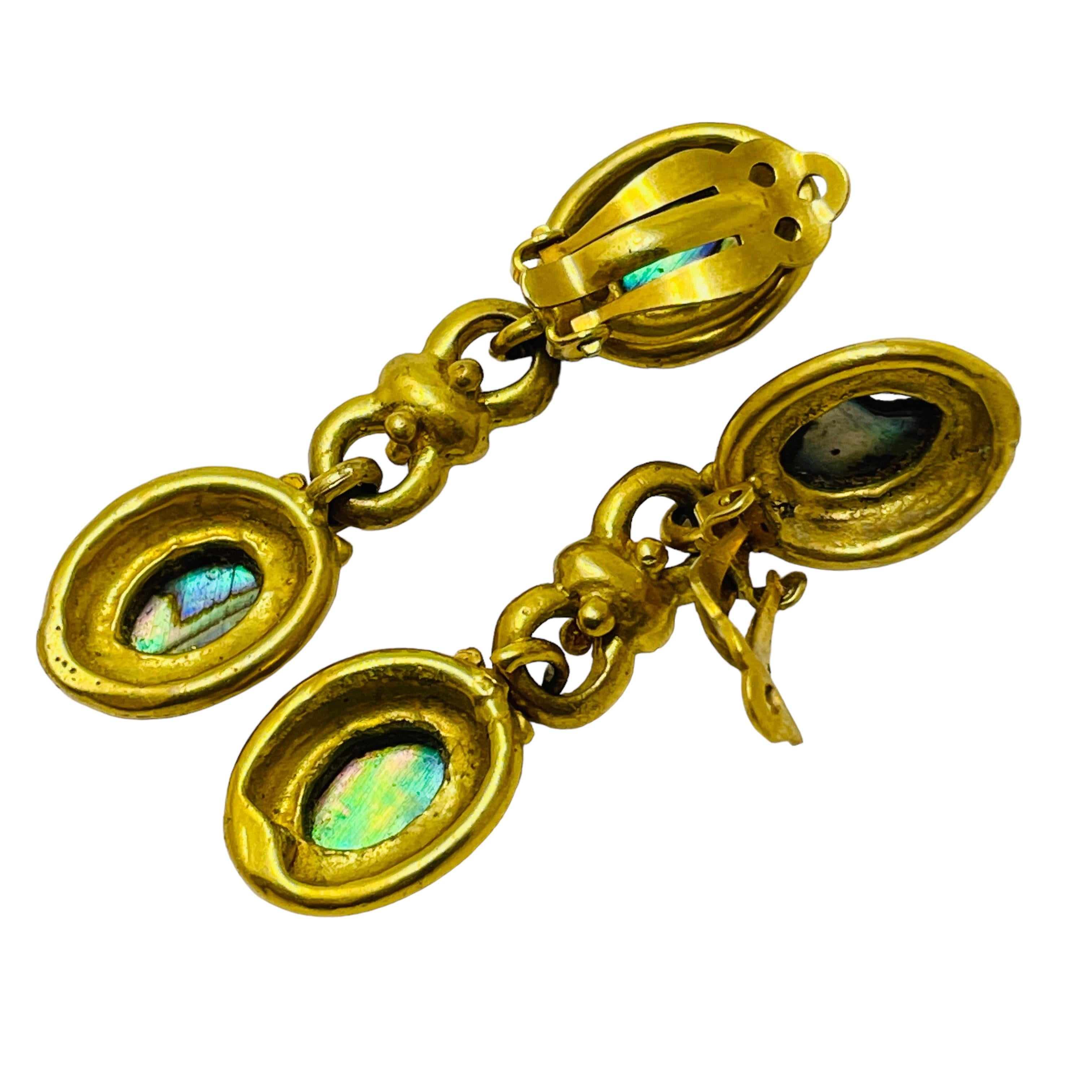 Vintage Gold Ton Glas baumeln Designer Clip auf Ohrringe im Zustand „Gut“ im Angebot in Palos Hills, IL