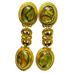 Vintage gold tone glass dangle designer clip on earrings