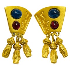 Pendientes de clip de diseño con borlas colgantes de cristal en tono dorado vintage