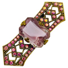 Vintage gold tone glass designer brooch