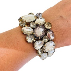 Vintage gold tone glass designer clamper designer bracelet