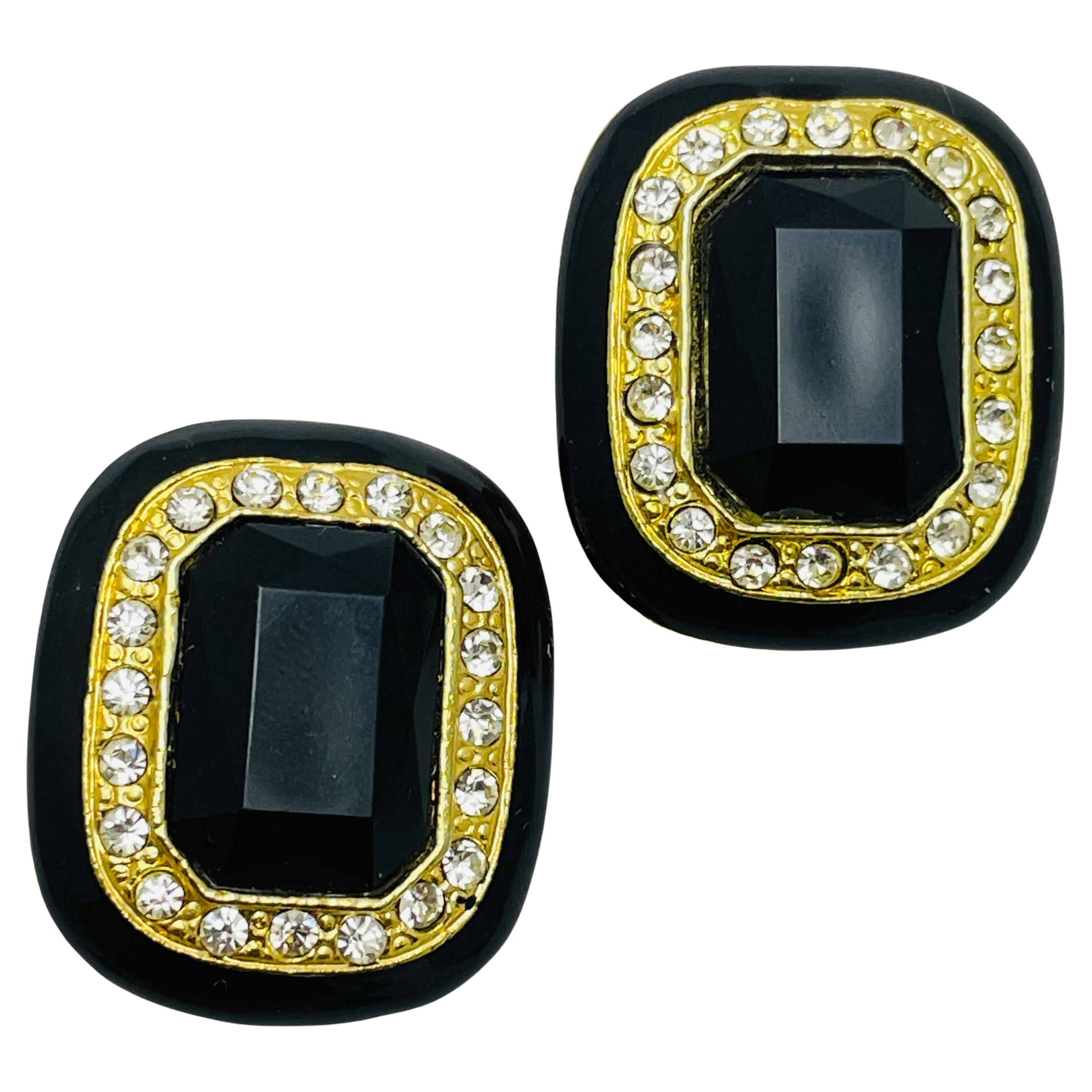 Vintage gold tone glass designer clip on earrings
