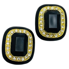 Vintage gold tone glass designer clip on earrings