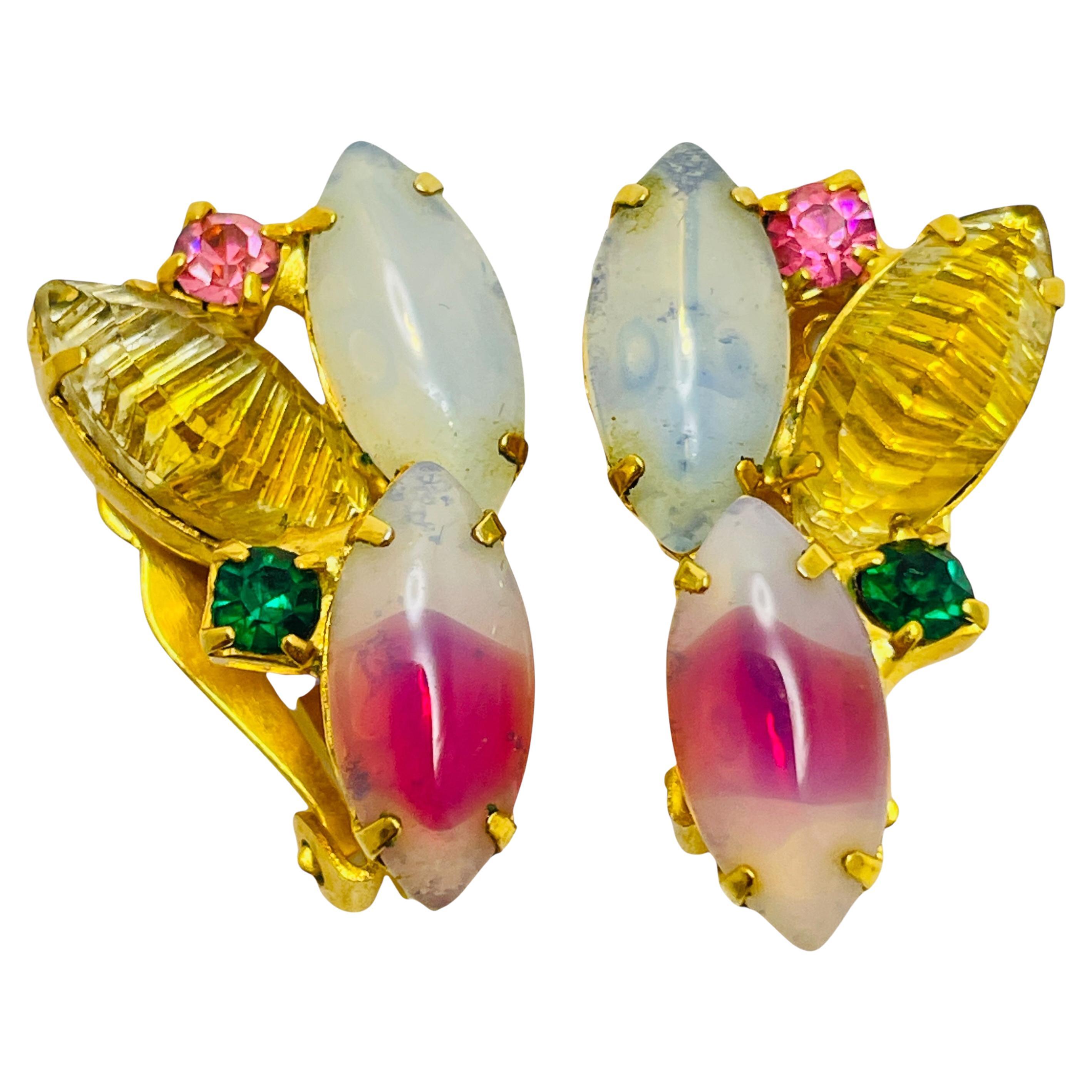 Orecchini a clip di design in vetro dorato vintage