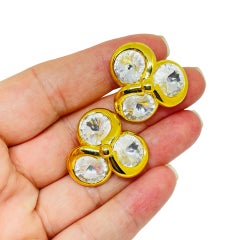 Vintage gold tone glass designer pierced earrings