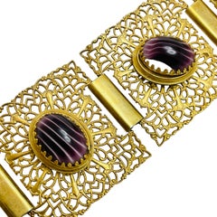 Vintage gold tone glass designer wide bracelet
